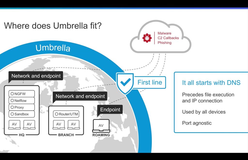 Graphic of Network and endpoint being protected with DNS Umbrella